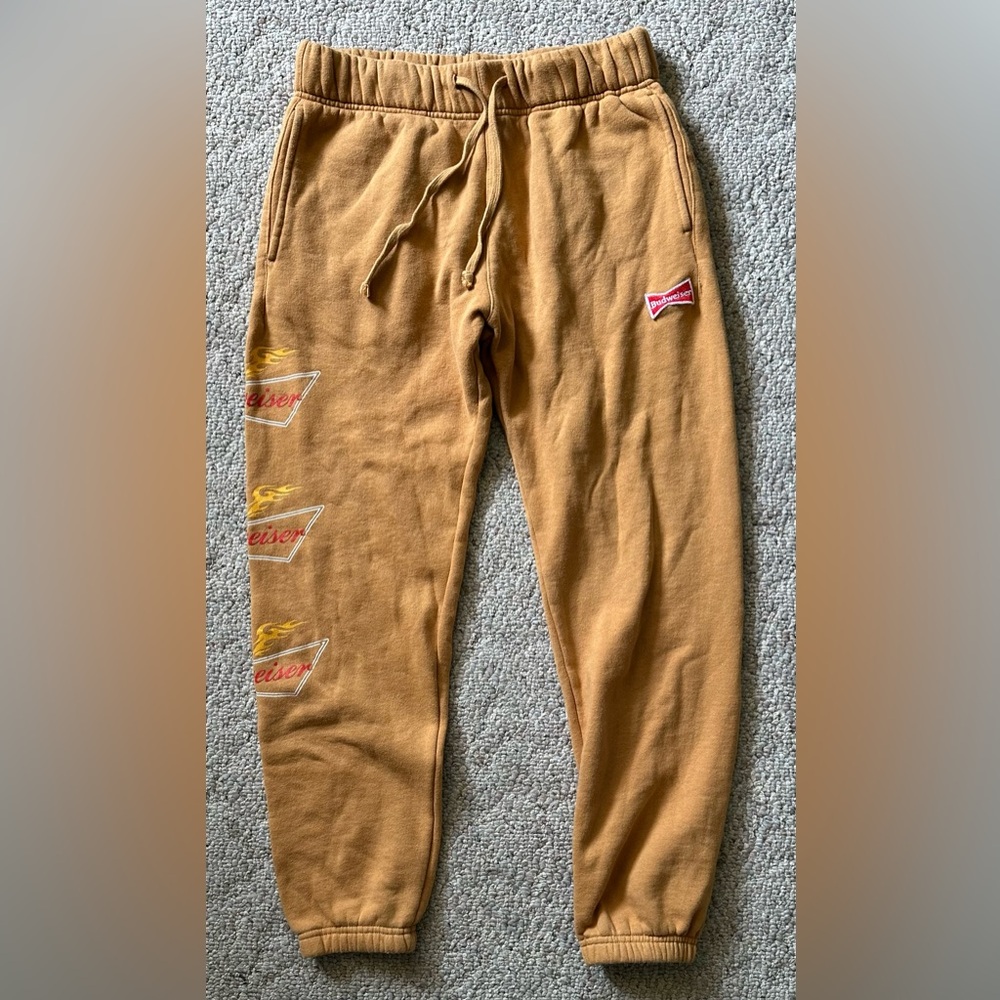 Budweiser Men’s Sweatpants/Joggers Drawstring Elastic Waist, Tan, Size Small